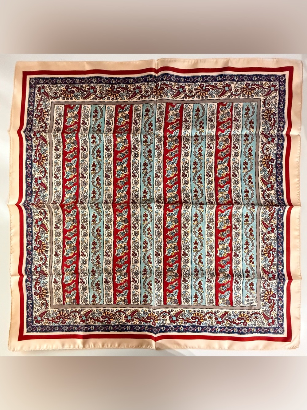 Liberty of London Red, Cream and Blue Paisley Silk Scarf